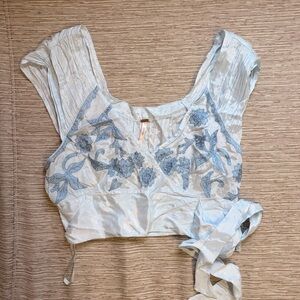 Free People Blue Embroidered Top NWT